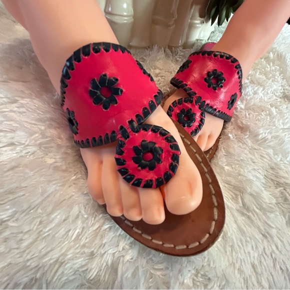 Jack Rogers sandals thongs flip flops Lisa 8.5 leather bright hot pink navy blue - Picture 3 of 15